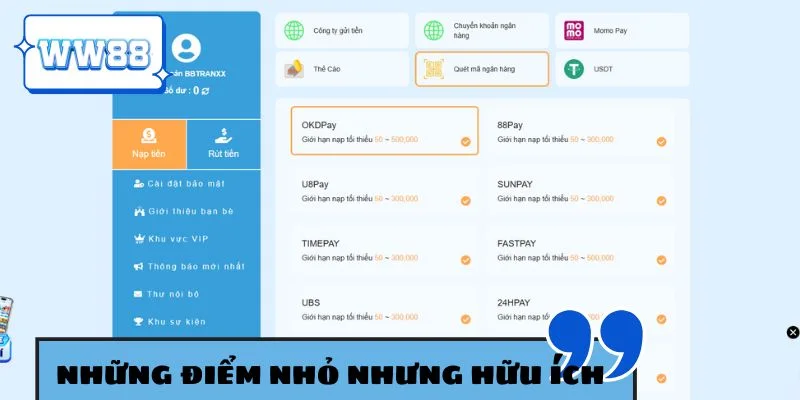 Những điểm nhỏ nhưng hữu ích khi thao tác giao dịch WW88